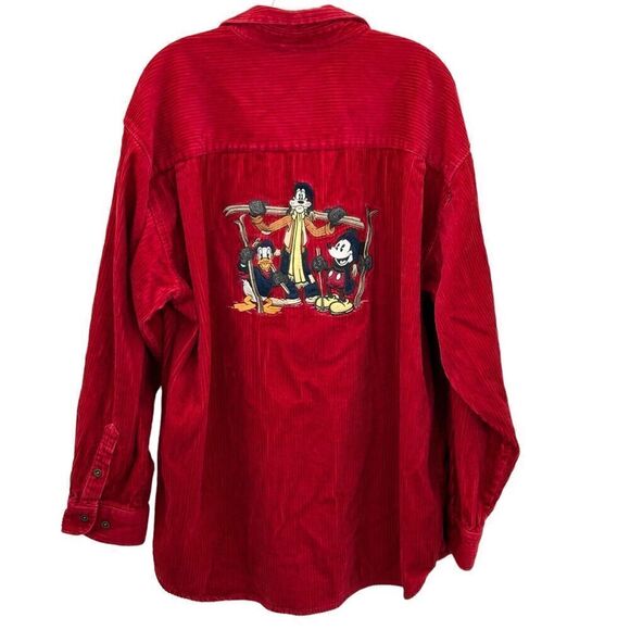 Vintage Disney Shirt Large Goofy Donald Mickey Corduroy Quarter Button Rare 90s - Picture 3 of 16